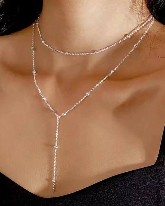 Minimal Işıltı  Katmanlı Gümüş Kolye